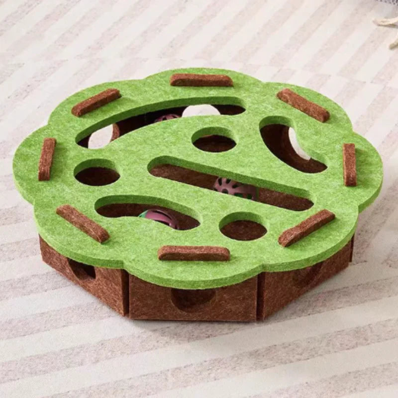 Interactive Maze Cat Toy | Felt Plush Puzzle with Bell Ball Green Round Default