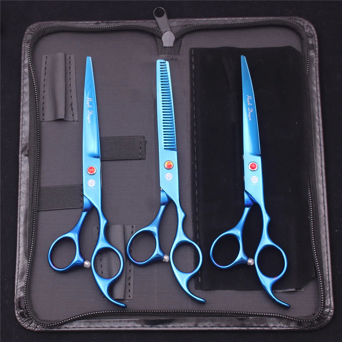 7-Inch (19.5 cm) Stainless Steel Pet Grooming Scissors Kit – Straight, Thinning, Chunker & Curved Shears Z3003-Lan-D3