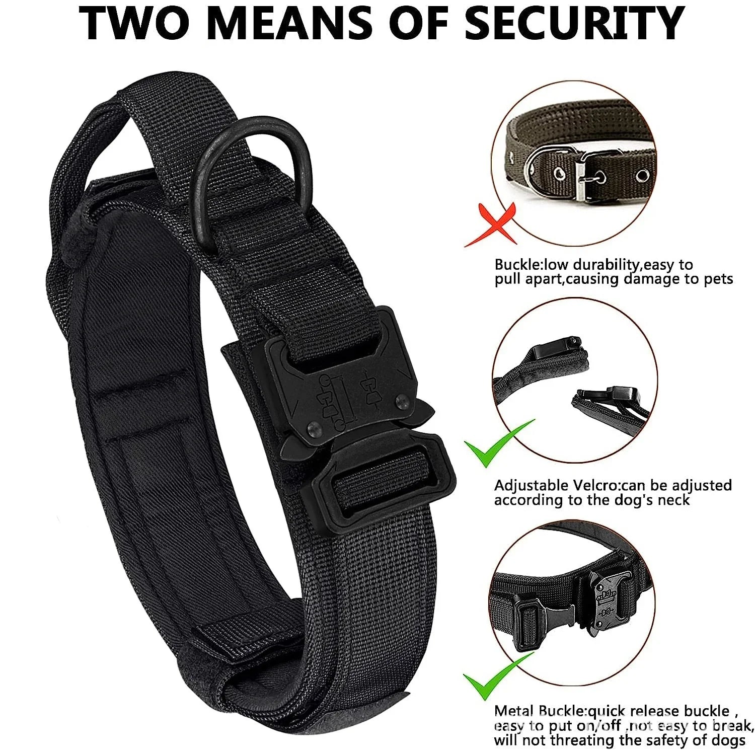 Tactical Dog Collar Adjustable Military Nylon Dog Collar with Control Handle Heavy Duty Metal Buckle for Medium Large Dogs