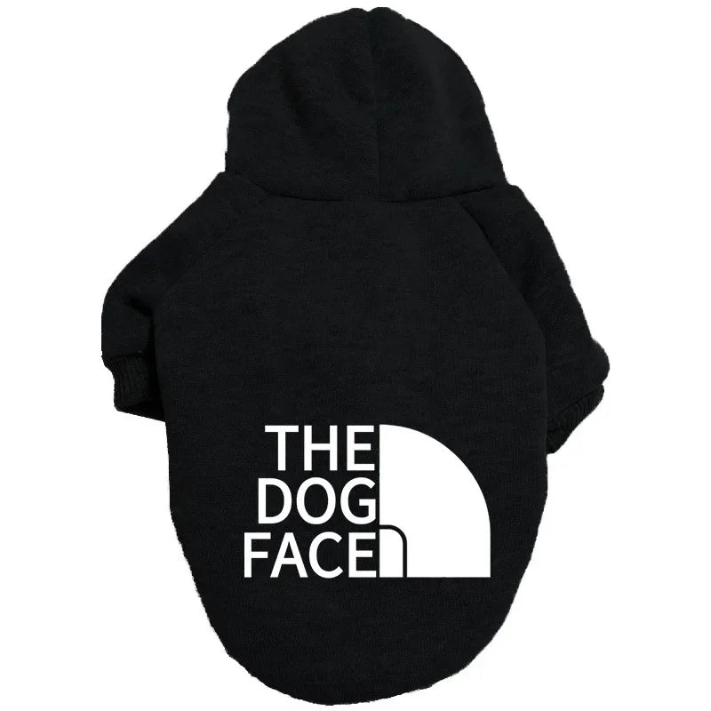 Large Dog Hoodie Autumn Winter Dog Face Text Pattern Jacket for French Bulldog, Labrador DF-Black-01