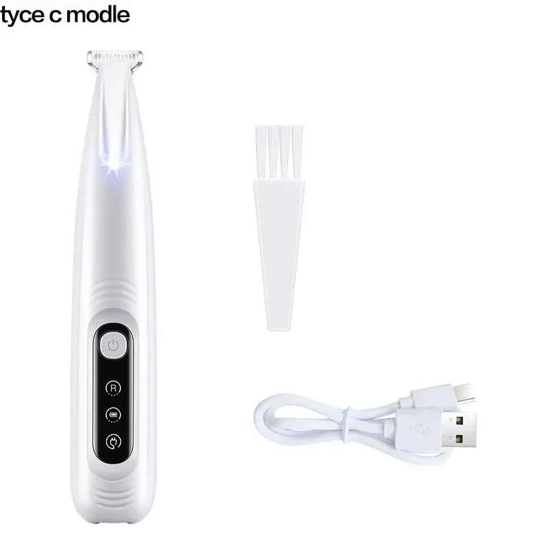 Dog Paw Trimmer with LED Light & Display — Cordless Waterproof Pet Hair Trimmer, 18mm Stainless Steel Blade type c modle CN