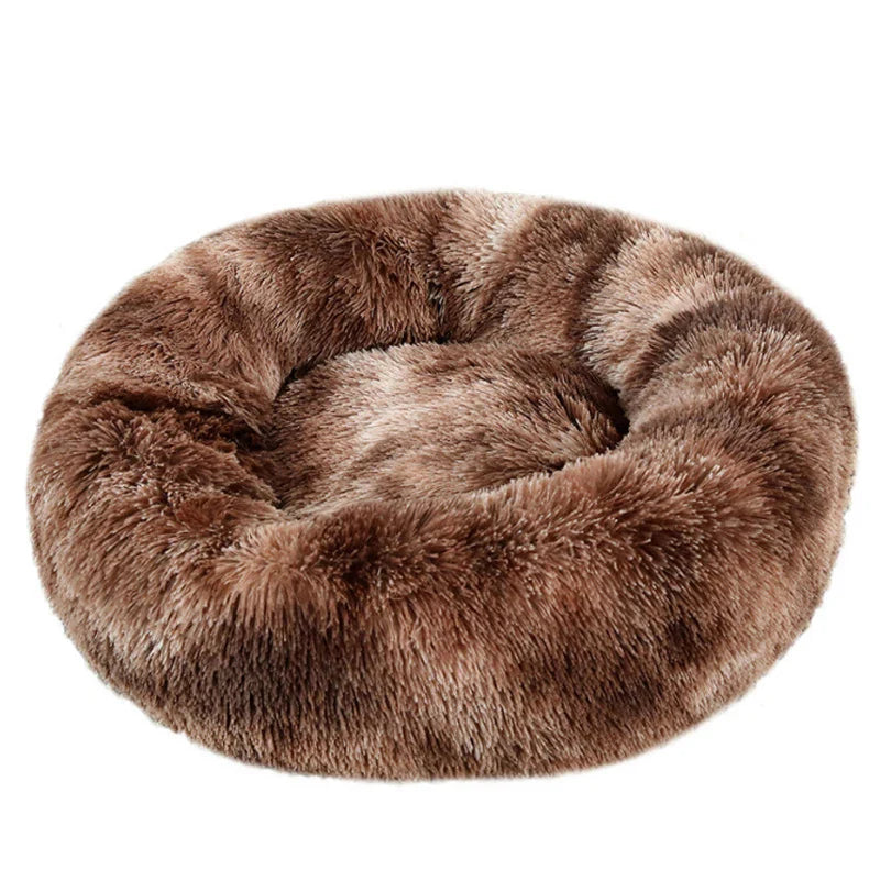Round Plush Pet Bed, Washable Cozy Dog & Cat Sofa, Winter Warm, Multiple Sizes 16–35 in (40–90 cm) Tie dye dark coffee