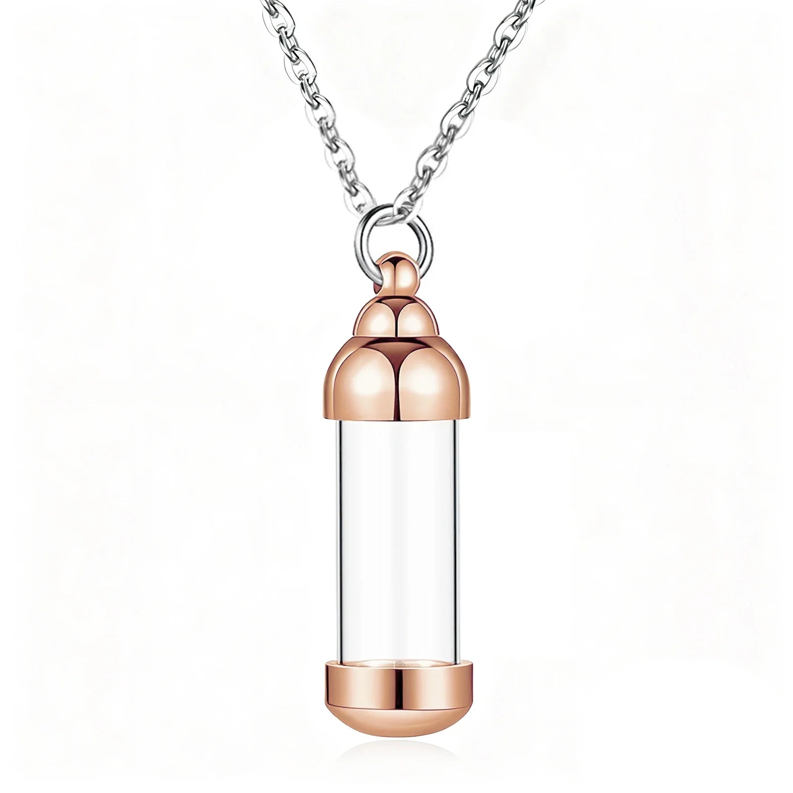 Small Glass Cremation Urn Vial Necklace for Ashes | Memorial Pet Charm Rose gold