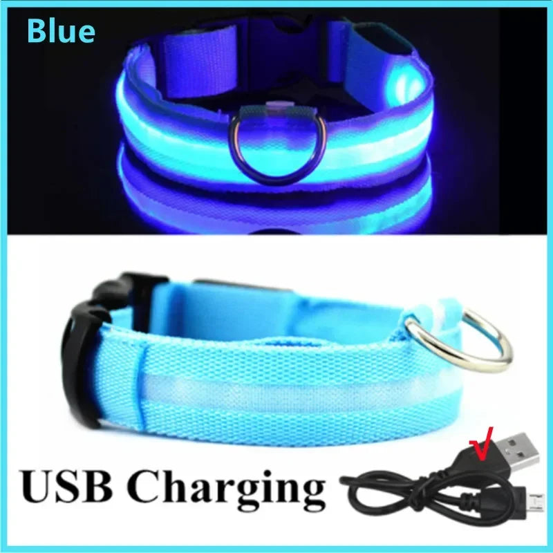LED Dog Collar – 3-Mode USB Rechargeable or CR2032 Battery Glow Light, Adjustable Waterproof Night Safety Collar for Cats & Dogs Blue USB Charging
