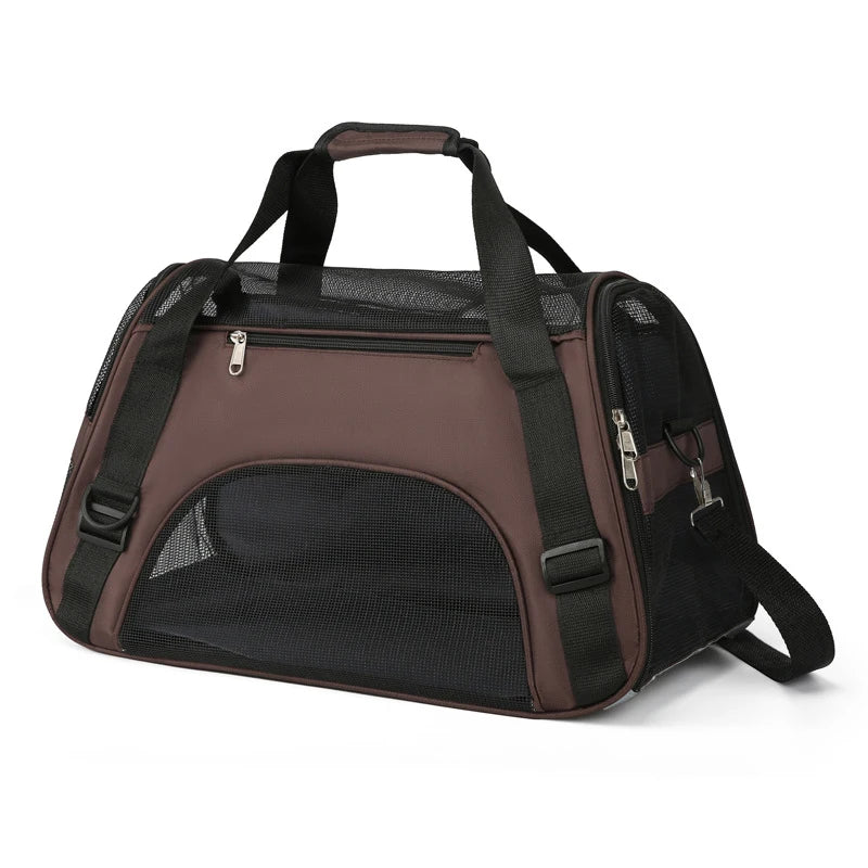 Portable Mesh Pet Carrier – Breathable Foldable Travel Handbag for Cats & Small Dogs brown