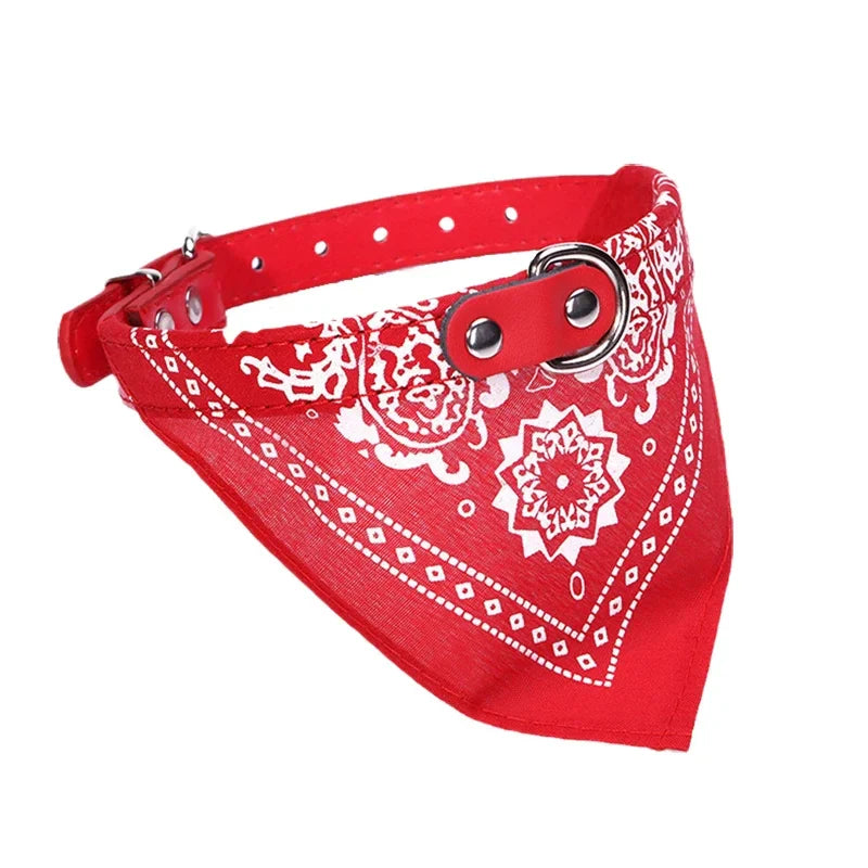 Adjustable PU Dog Cat Collar with Detachable Scarf | Pet Accessories for Small Medium Dogs and Cats Red Default