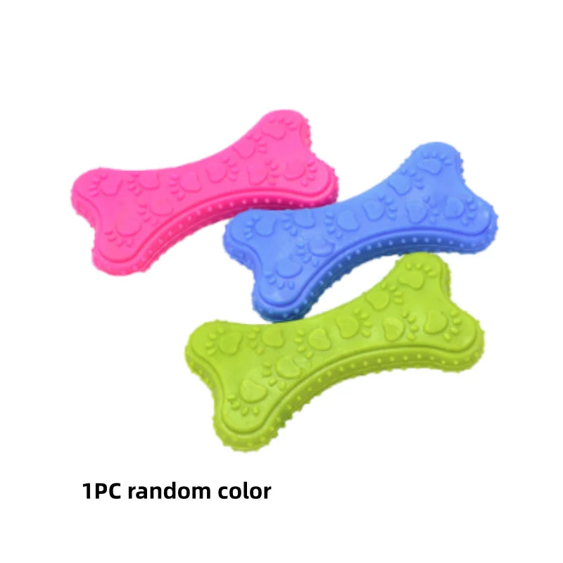 Durable Rubber Bone Chew Toy for Small Dogs - Bite-Resistant Teeth-Cleaning Training Toy 1PC Random Color G