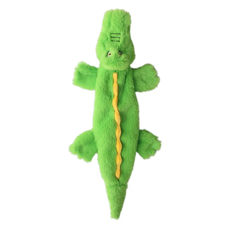 Stuffing-Free Squeaky Plush Dog Toy – Durable Crinkle Chew Toy, Simulated Animal Green Crocodile