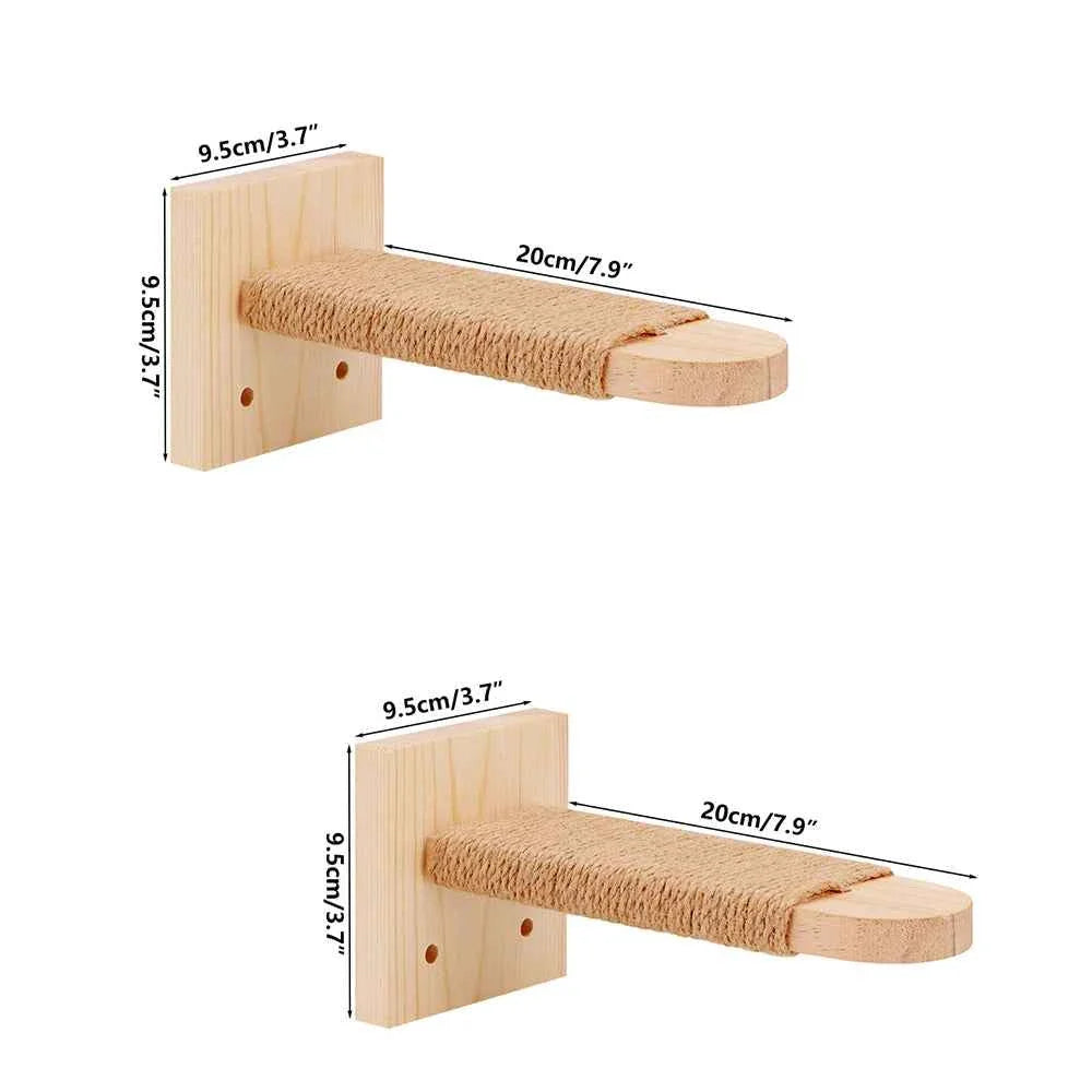 Wooden Cat Wall Steps – Wall Mounted Climbing Ladder with Sisal Rope Scratching Post 2 pieces
