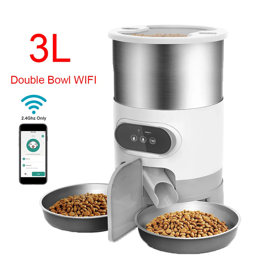Tuya Smart APP Pet Feeder Cat Dog Food Dispenser Suitable For Small And Medium-Sized Cats And Dogs Mobile Phone Remote Feeding 3L double bowl Wifi