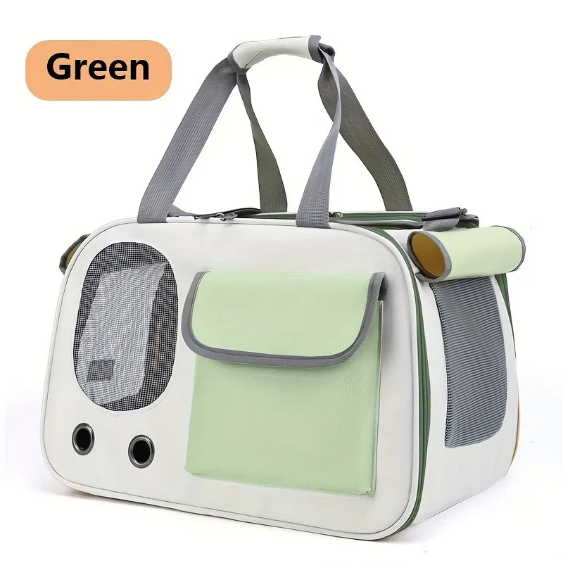 Portable Soft-Sided Nylon Pet Carrier for Cats & Small Dogs - Travel Mesh Carrier for Outdoor & Car green