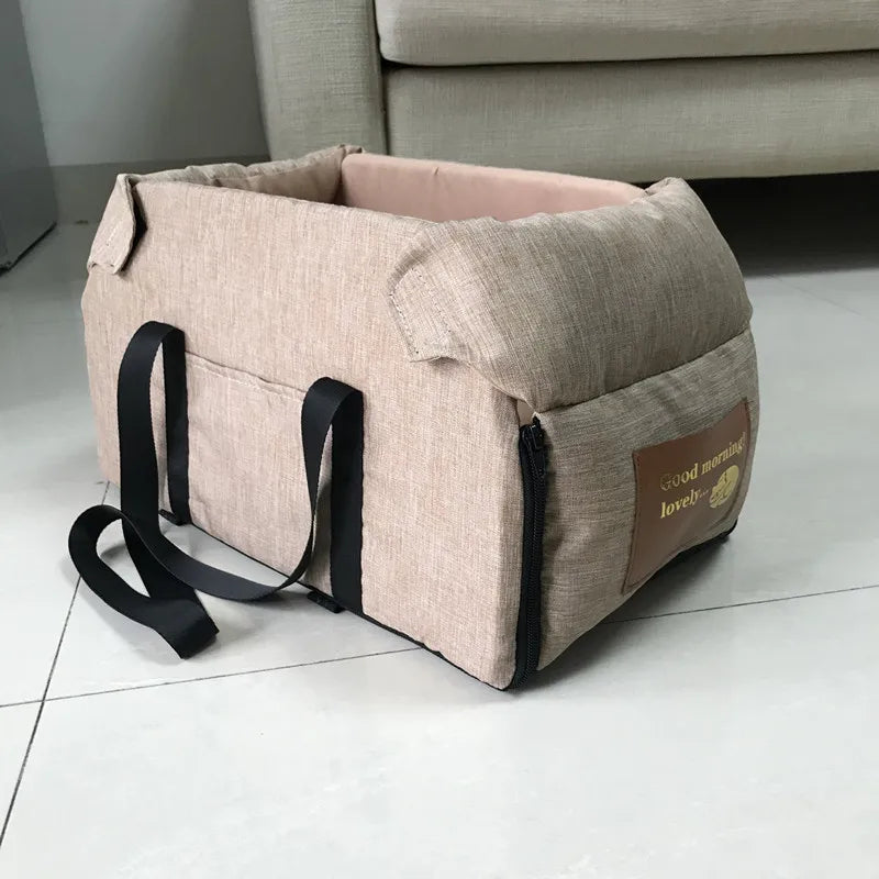 Portable Car Dog Seat Bed for Small Dogs & Cats - Travel Pet Carrier, Waterproof & Removable khaki Small