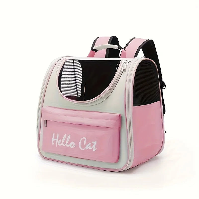 Large capacity collapsible pet backpack with zip closure, handle and mesh vent, perfect for cats and small dogs traveling Pink