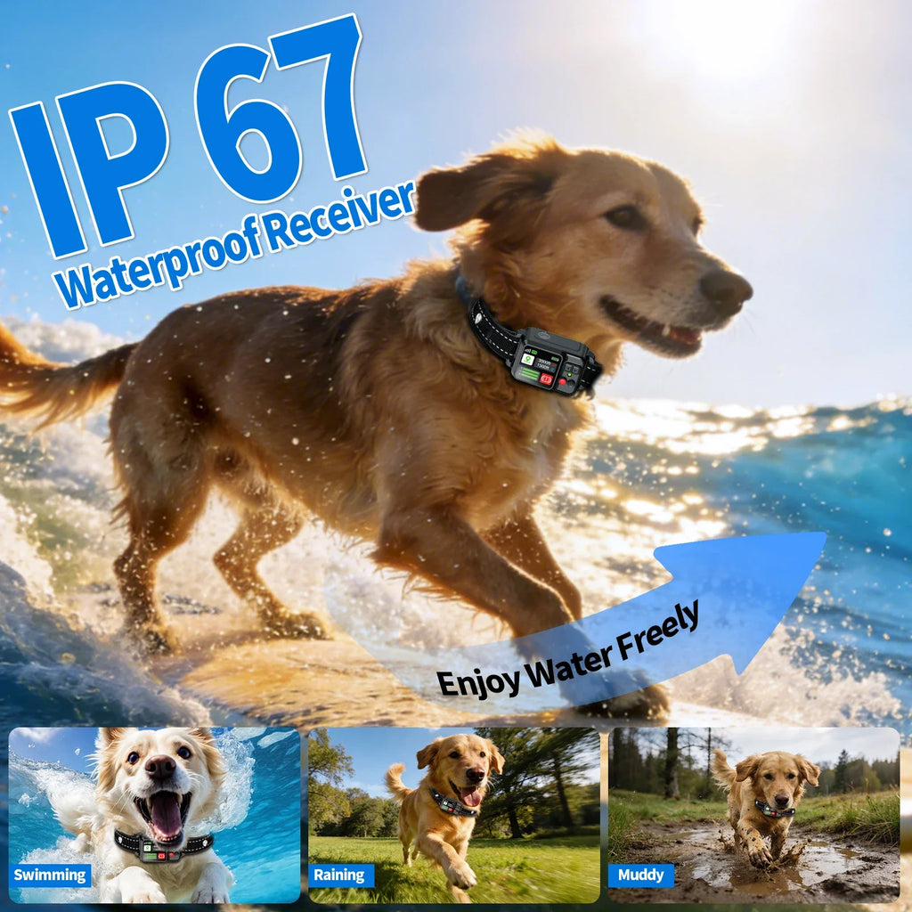 Orcleab Wireless Dog Fence GPS Dog Collar IP67 Waterproof Electric Shock Pet Containment System 3 Training Mode Free-Form Fence