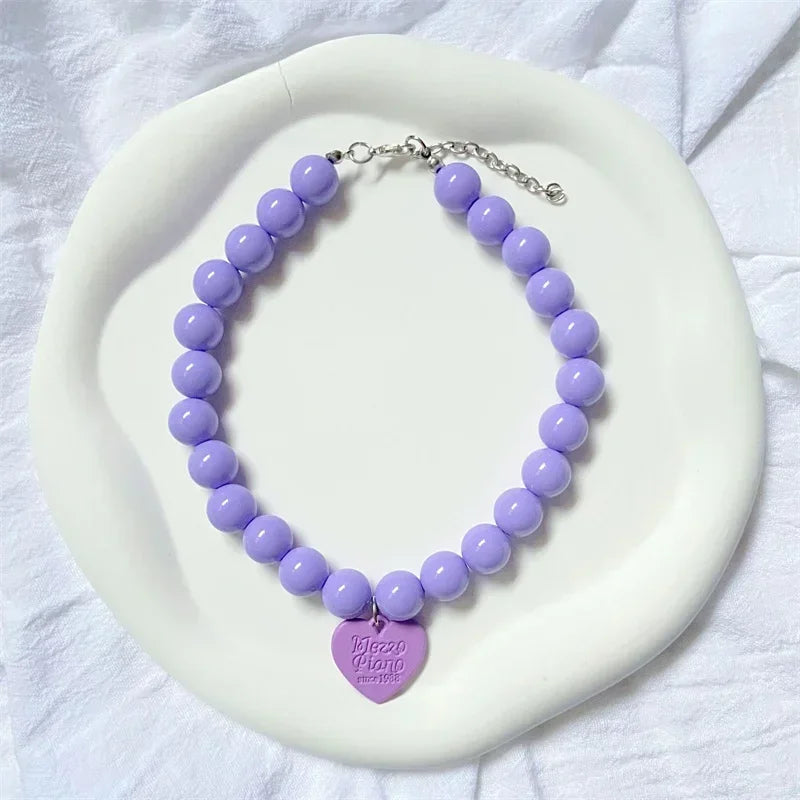 Princess Heart Pendant Pet Pearl Collar Dog Necklace Cat Jewelry Collar Puppy Accessories Dog Chain Chihuahua Wedding Jewelry PURPLE