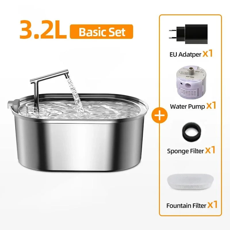 ROJECO Stainless Steel Cat Water Fountain Automatic Cat Drinker Drinking Fountain For Cats Dogs Pet Water Dispenser Accessories Basic Set