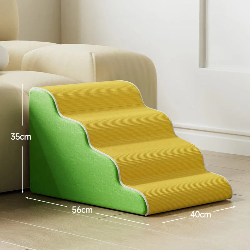 3/4-Step Pet Stairs Memory Foam Ramp for Small Dogs & Cats - Removable Washable Cover, Non-Slip Sofa Ramp Yellow Green 4Floors