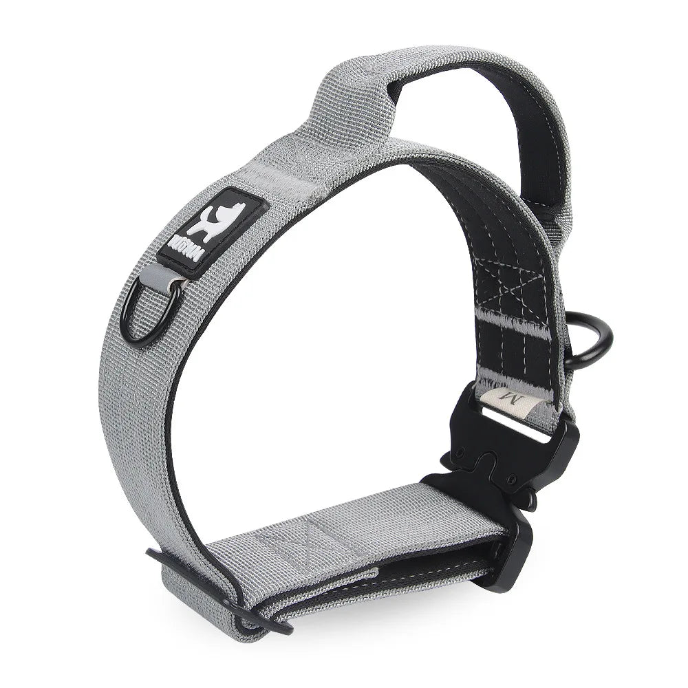 Tactical Police Dog Collar Military Adjustable Duarable German Shepard for Medium Large Walking Training Pet Accessories grey