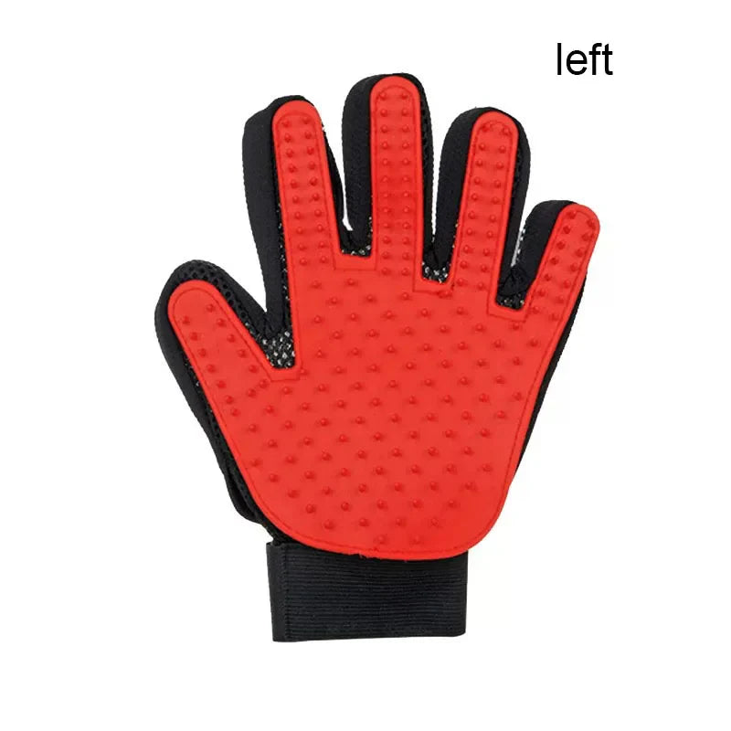 Silicone Pet Grooming Glove – Single Right-Hand Deshedding Brush & Massage Mitt for Dogs & Cats, 16×24 cm (6.3×9.4 in) red left