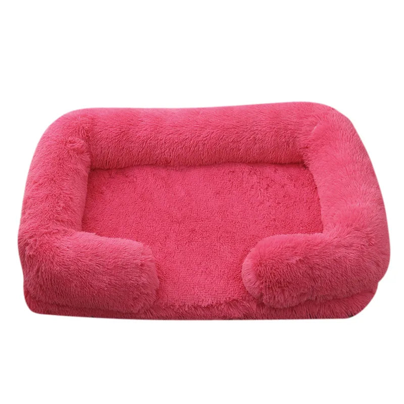 Plush Dog Bed with Removable Cover – Thickened Winter Pet Sofa Pad, Square, Small & Large Rose