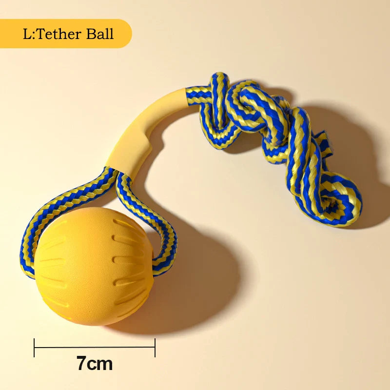 EVA Dog Toys 4-Pack - Durable Flying Disc, Ball and Tug Rope Set for Puppies and Adult Dogs | Chew-Proof Teeth Cleaning L Tether ball