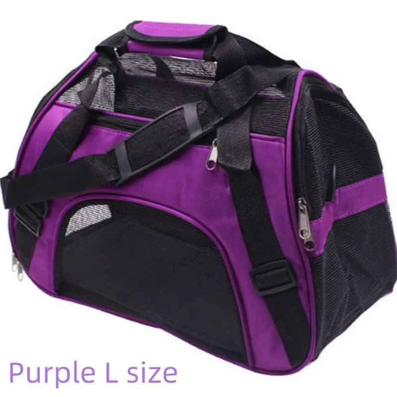Foldable Breathable Mesh Pet Carrier – Portable Shoulder Bag & Backpack for Cats & Dogs (S/M/L) Purple L size