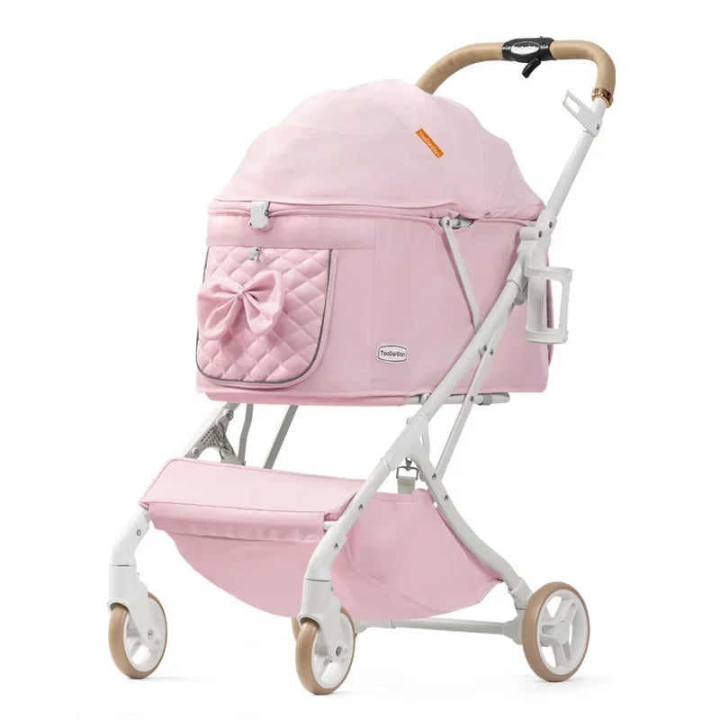 Lightweight Foldable Pet Stroller for Small & Medium Dogs and Cats – Breathable Aluminum Travel Carrier with One-Hand Fold Pink