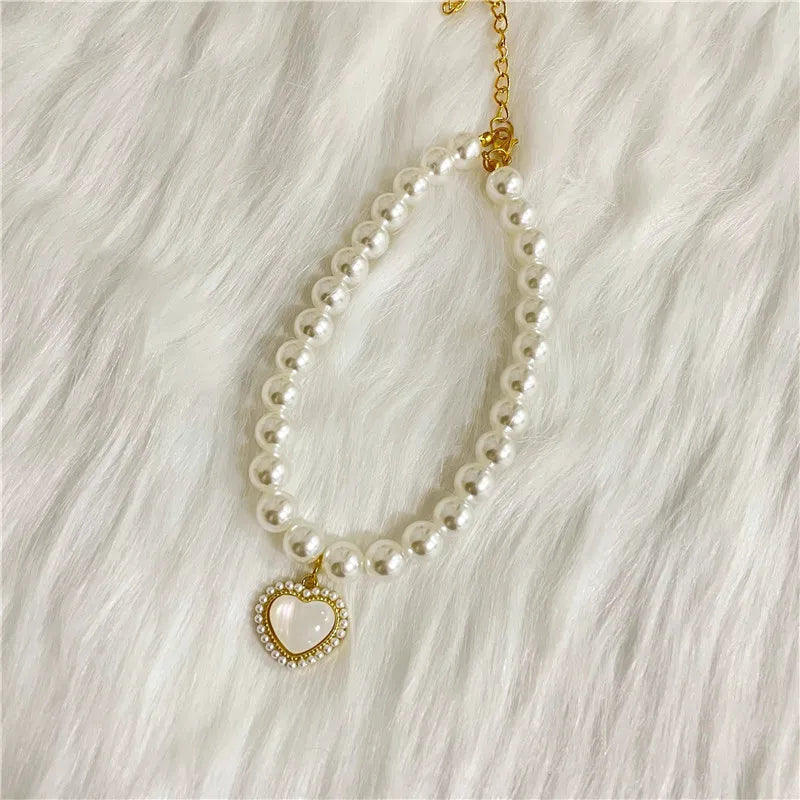 New Pet Collar Pearl Love Necklace Cat Jewelry Cute Collar Puppy Accessories Dog Chain Chihuahua Wedding Jewelry Stuff love