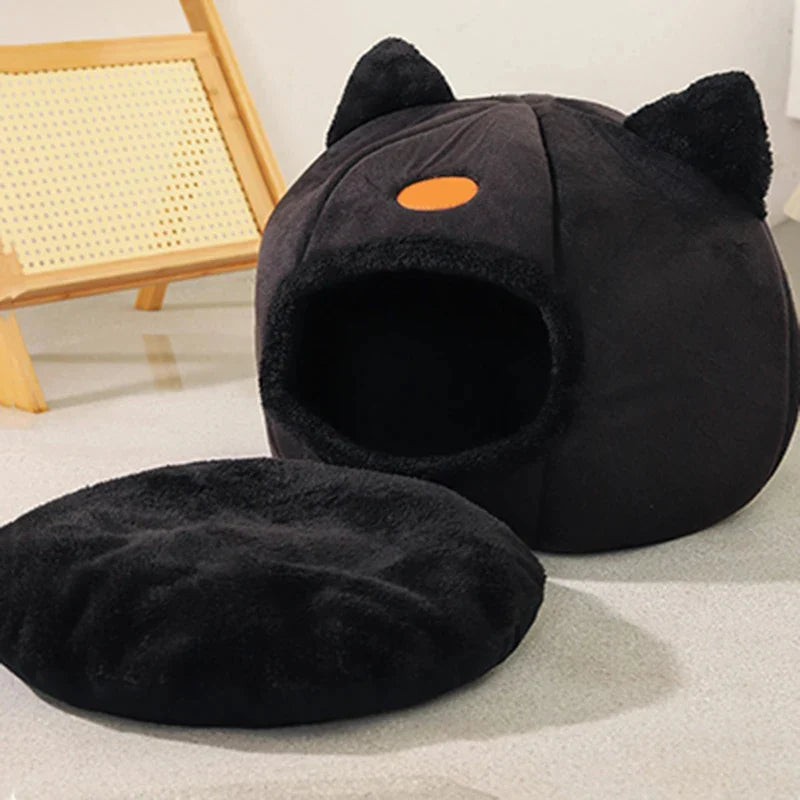 Plush Cat Cave Bed for Cats & Small Dogs – Indoor Pet House Tent with Removable Cushion, M/L/XL (33–39 cm | 13–15 in)