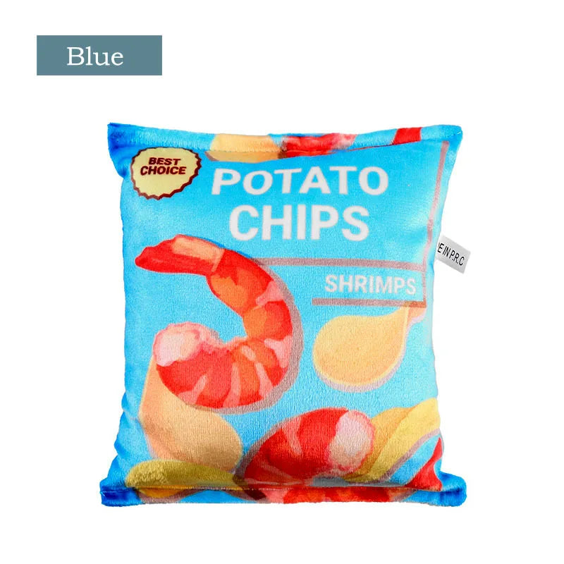 Plush Crisps Squeaky Dog Toy - Bite-Resistant Crunch Sound for Small & Medium Dogs Blue