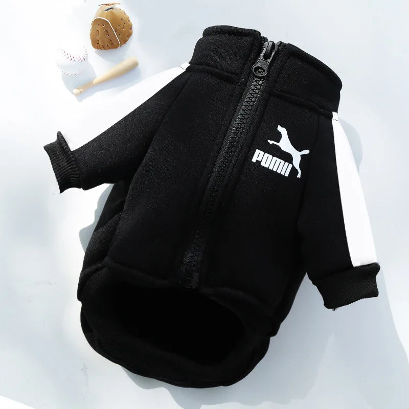 Baseball Pullover Dog Hoodie - Winter Jacket for Small & Medium Dogs, French Bulldog Chihuahua Pug Puppy Coat Black Copy
