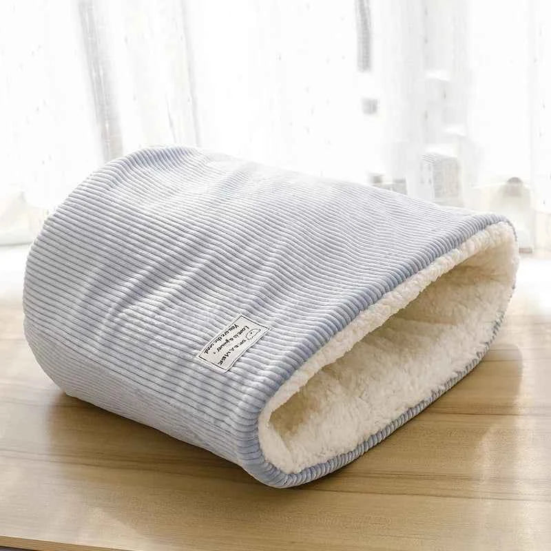 Soft Velvet Fabric Cat/Dog Bed (Up to 18.1 in) - Winter Warm Sleeping Bag Pet House Light Blue