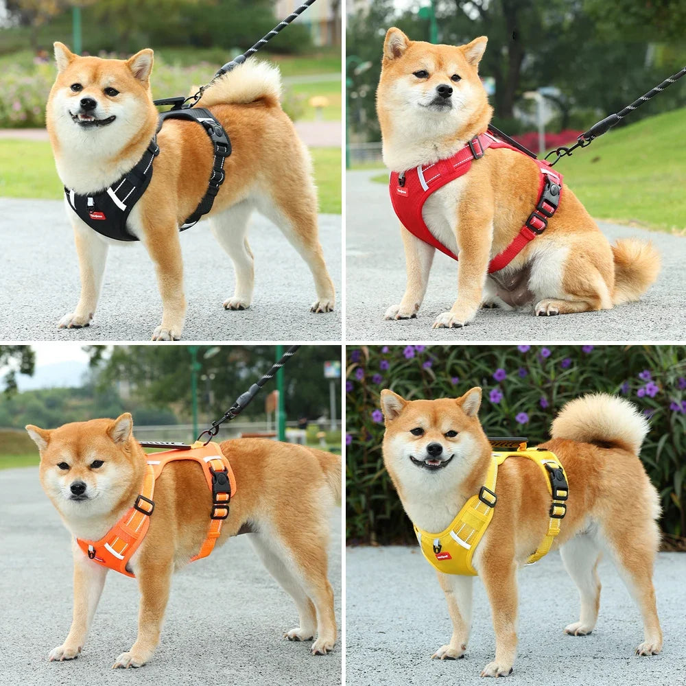 Tactical Dog Harness No Pull Reflective Pet Vest Adjustable Breathable Mesh Dog Chest Strap with Handle for Small Large Dogs Cat