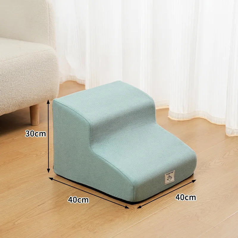 2- or 3-Step Pet Stairs for Dogs & Cats — Removable Washable Non-Slip Ramp for Sofa & Bed, PU Velvet Foam Pet Steps for Small & Senior Pets Blue-S