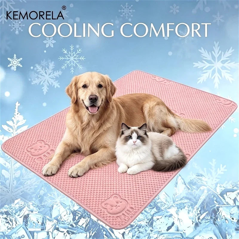 Summer New Thick Pet Cooling Pad with Cute Bear Pattern Washable Ice-Like Smooth Pet Mattress Outdoor Indoor Use For Dog And Cat Pink