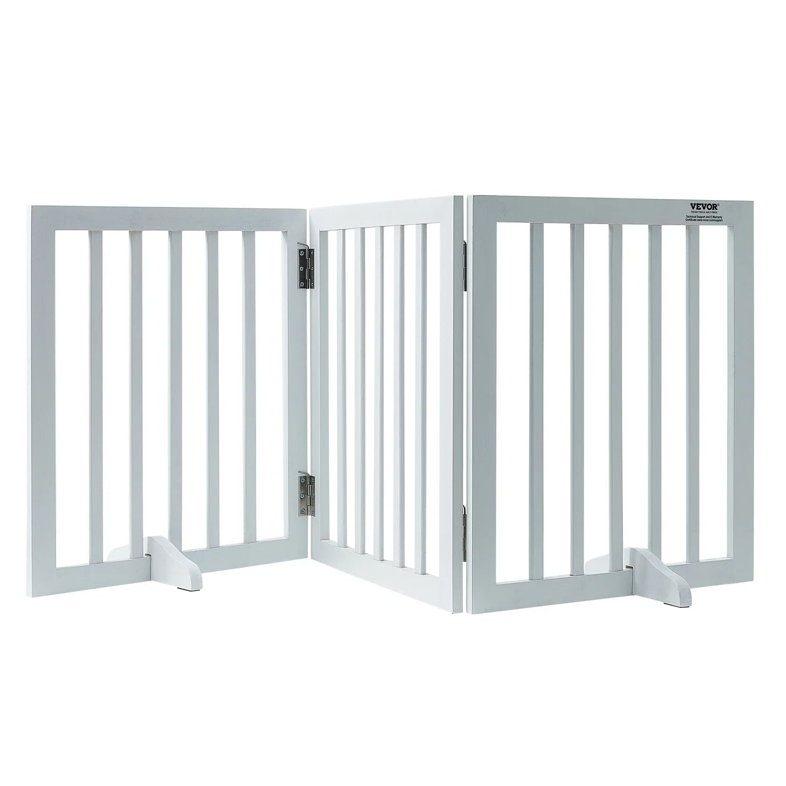 Freestanding Wood Pet Gate — Foldable 3-Panel Expandable Dog Barrier, 60 in (153 cm) White