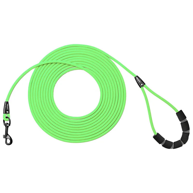 Waterproof PVC Dog Leash — Long Training Recall Lead 5ft/1.5m, 10ft/3m, 20ft/6m, 30ft/9m — Durable Tangle-Free Leash for Beach, Yard & Camping Green