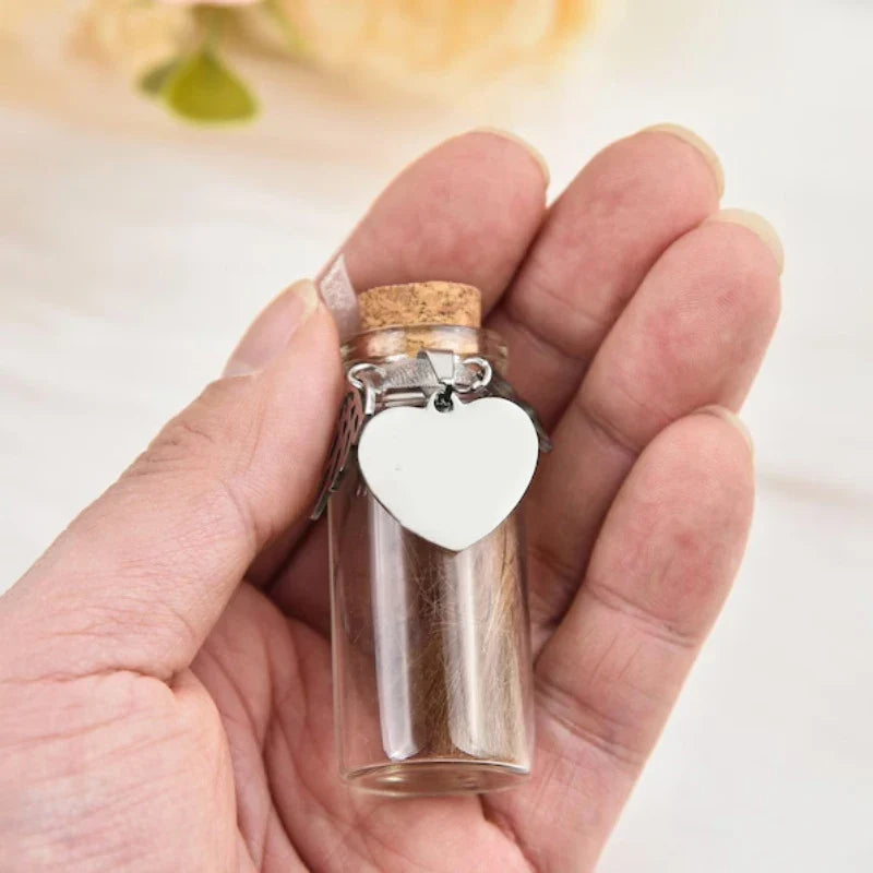Pet Memorial Urn Container | Pet Hair Keepsake Bottle with 3 Silver Accessories
