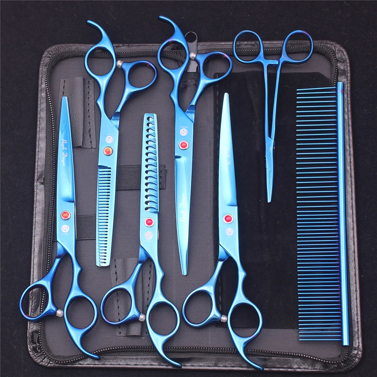 7-Inch (19.5 cm) Stainless Steel Pet Grooming Scissors Kit – Straight, Thinning, Chunker & Curved Shears Z3003-Lan-7P