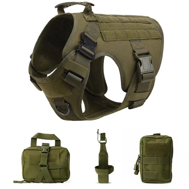 Tactical Military Vest Pet German Shepherd Golden Retriever Tactical Training Dog Harness and Leash Set For All Breeds Dogs Green 4 piece set