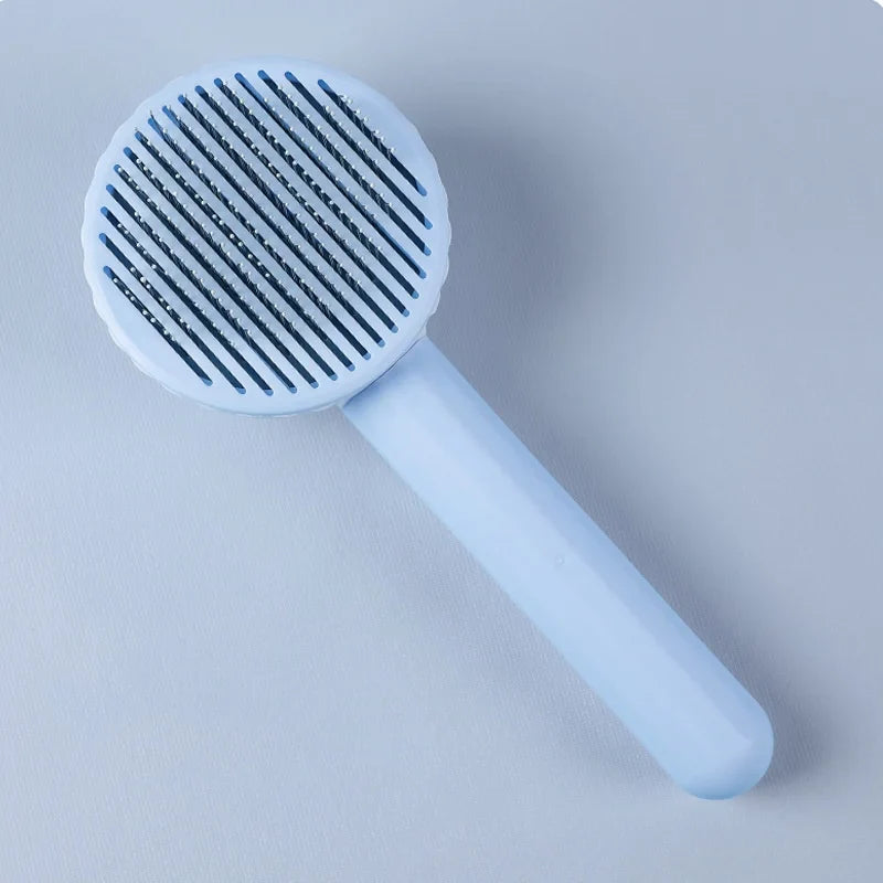 Pet Deshedding Comb | Self Cleaning Needle Brush for Dogs and Cats Blue White