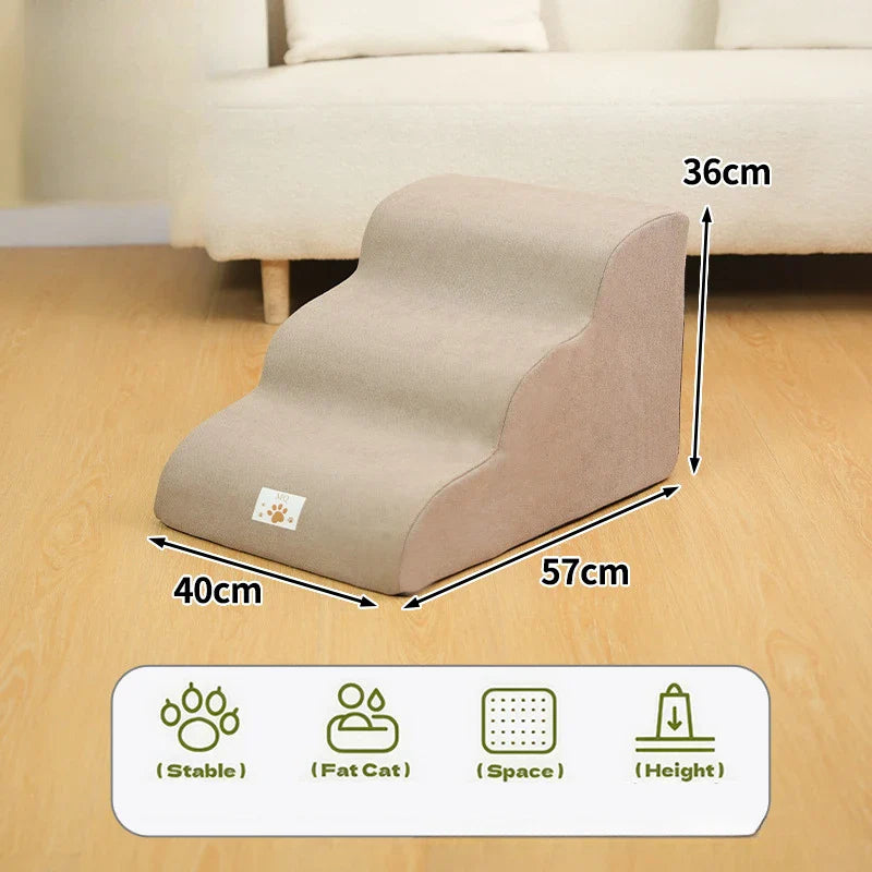 2/3-Step Pet Stairs Ramp for Dogs and Cats – Memory Foam with Removable Washable PU Cover, Sofa Trainer Stairs khaki-3