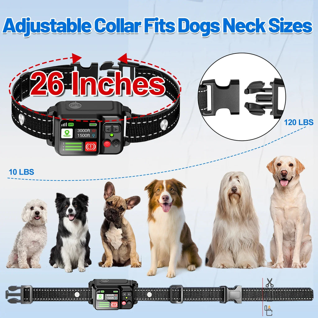 Orcleab Wireless Dog Fence GPS Dog Collar IP67 Waterproof Electric Shock Pet Containment System 3 Training Mode Free-Form Fence