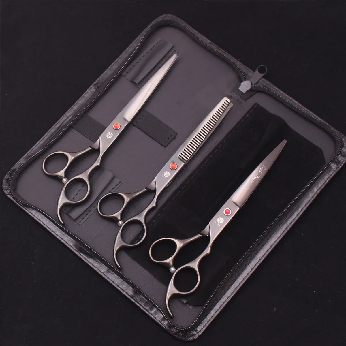 7-Inch (19.5 cm) Stainless Steel Pet Grooming Scissors Kit – Straight, Thinning, Chunker & Curved Shears Z3003-Hei-D3