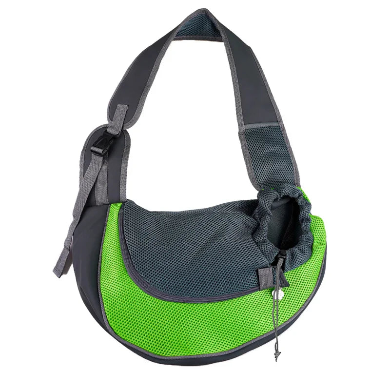 Pet Sling Carrier Shoulder Bag — Mesh Crossbody Travel Carrier for Small Dogs & Cats (S: up to 6.6 lb / 3 kg, L: up to 13.2 lb / 6 kg) green