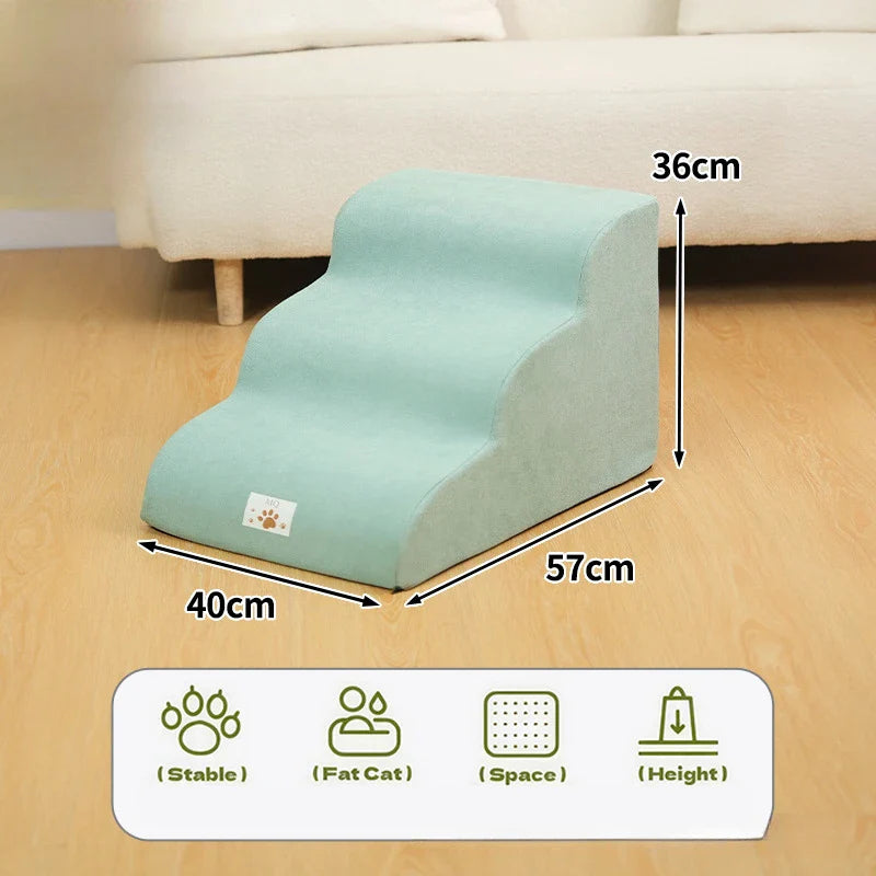 2/3-Step Pet Stairs Ramp for Dogs and Cats – Memory Foam with Removable Washable PU Cover, Sofa Trainer Stairs Blue-3