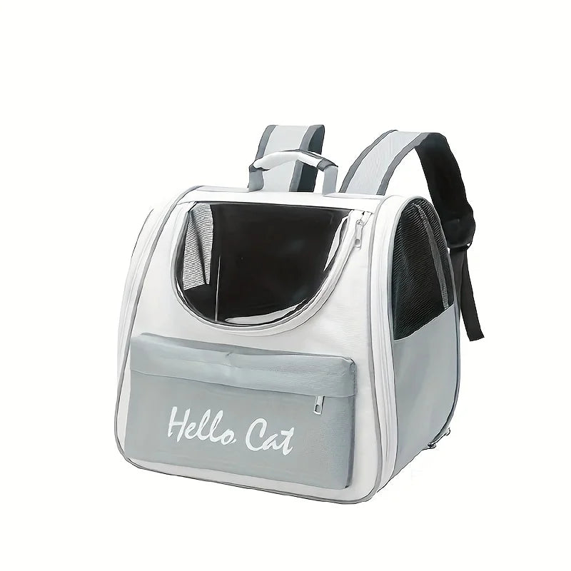 Large capacity collapsible pet backpack with zip closure, handle and mesh vent, perfect for cats and small dogs traveling grey.
