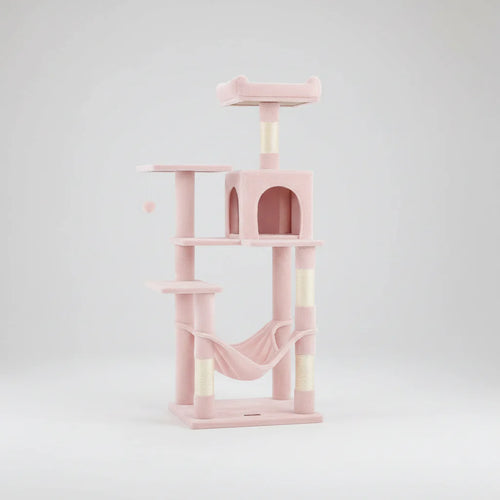 56.3" Multi-Cat Tree Tower Hammock, Condo & Scratching Posts for Indoor Cats Jelly Pink
