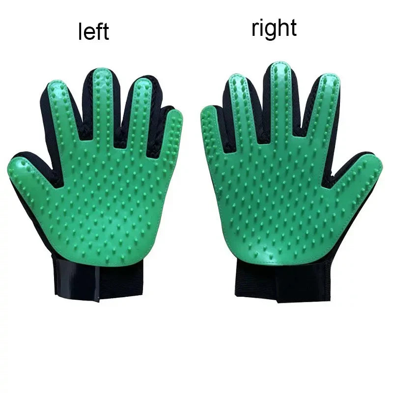 Silicone Pet Grooming Glove – Single Right-Hand Deshedding Brush & Massage Mitt for Dogs & Cats, 16×24 cm (6.3×9.4 in) green eft right