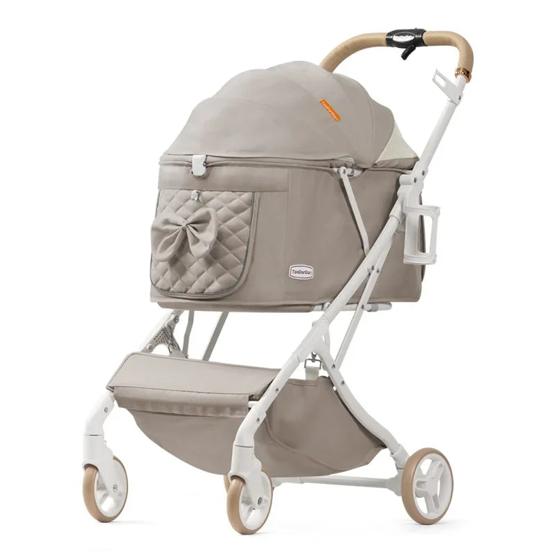 Lightweight Foldable Pet Stroller for Small & Medium Dogs and Cats – Breathable Aluminum Travel Carrier with One-Hand Fold Khaki